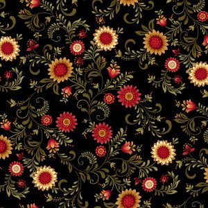 Henry Glass Fabrics Count Your Blessings Sunflower Vines on Black