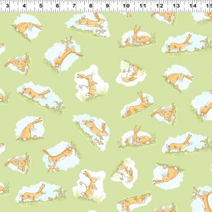 Clothworks Fabrics Guess How Much I Love You Hares on Green