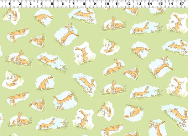 Clothworks Fabrics Guess How Much I Love You Hares on Green