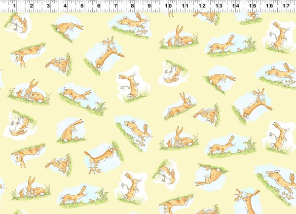 Clothworks Fabrics Guess How Much I Love You Hares on Lemon