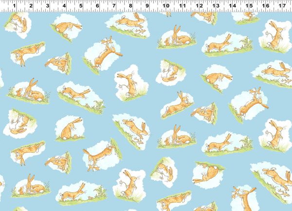 Clothworks Fabrics Guess How Much I Love You Hares on Blue