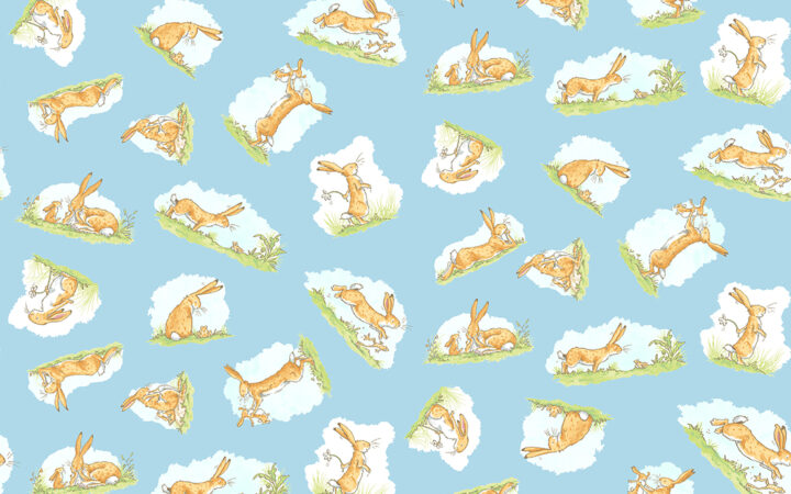 Clothworks Guess How Much I Love You Hares on Blue
