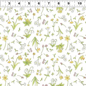 Clothworks Fabrics Guess How Much I Love You Flowers on White