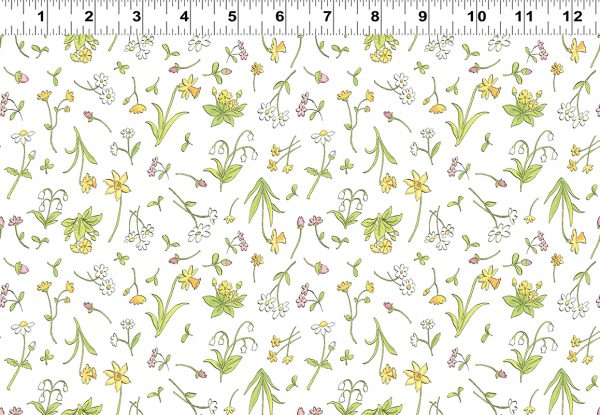 Clothworks Fabrics Guess How Much I Love You Flowers on White