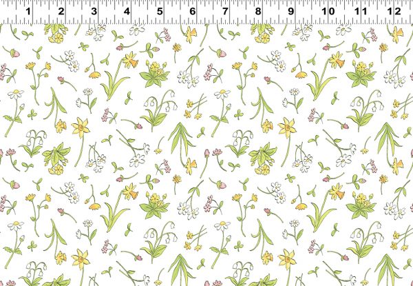 Clothworks Fabrics Guess How Much I Love You Flowers on White