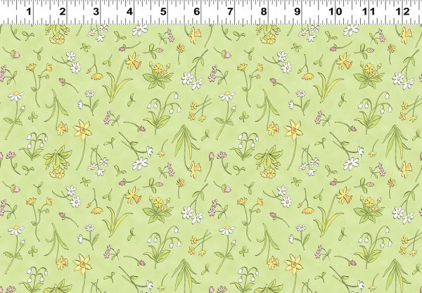 Clothworks Fabrics Guess How Much I Love You Scattered Flowers on Green