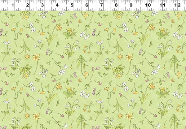 Clothworks Fabrics Guess How Much I Love You Scattered Flowers on Green