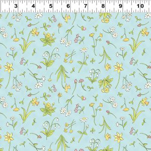 Clothworks Fabrics Guess How Much I Love You Scattered Flowers on Blue