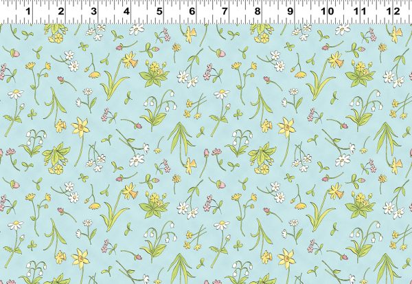 Clothworks Fabrics Guess How Much I Love You Scattered Flowers on Blue