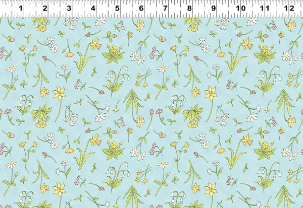 Clothworks Fabrics Guess How Much I Love You Scattered Flowers on Blue