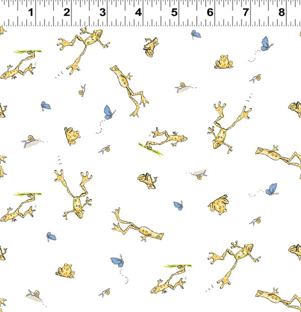 Clothworks Fabrics Guess How Much I Love You Butterflies & Frogs on White