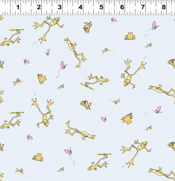 Clothworks Fabrics Guess How Much I Love You Frogs & Butterflies on Grey