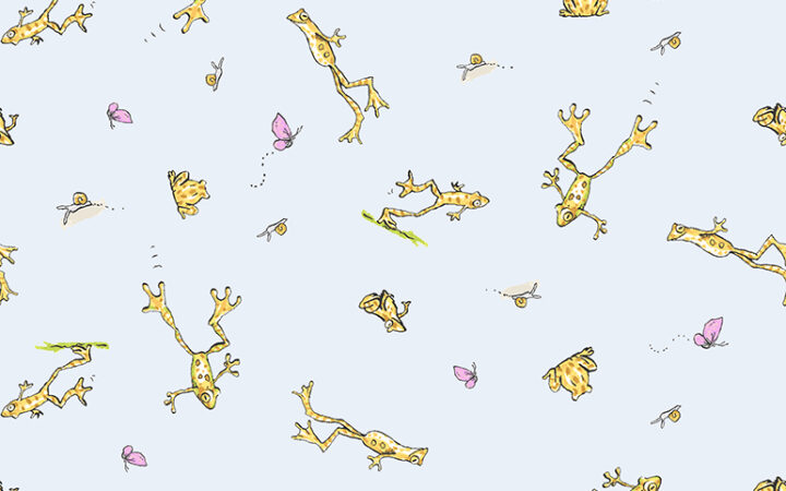 Clothworks Guess How Much I Love You Frogs & Butterflies Grey
