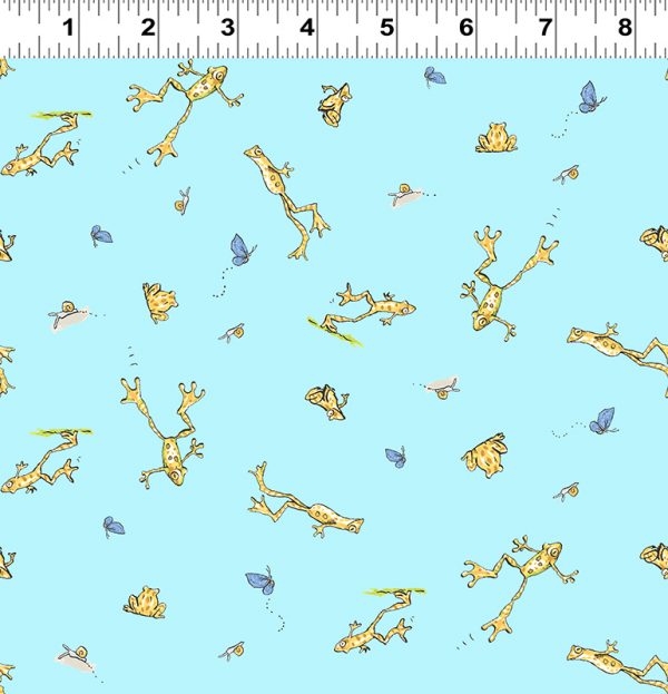 Clothworks Fabrics Guess How Much I Love You Frogs & Butterflies on Blue