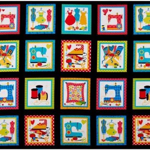 Benartex Fabrics Sew Excited Quilt Blocks and Labels Panel