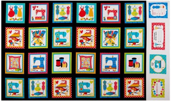 Benartex Fabrics Sew Excited Quilt Blocks and Labels Panel