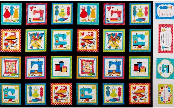 Benartex Sew Excited Quilt Blocks & Labels Panel