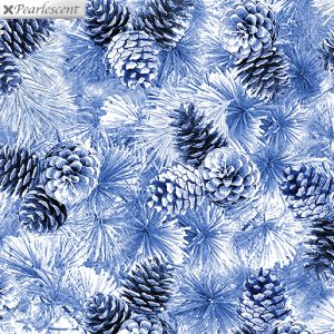 Benartex Fabric Winter's Pearl Pine Cones Ice Blue