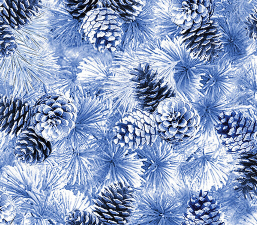 Benartex Winter’s Pearl Pine Cones Ice Blue
