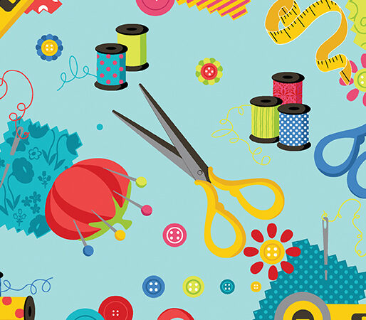 Benartex Sew Excited Sewing Notions Turquoise
