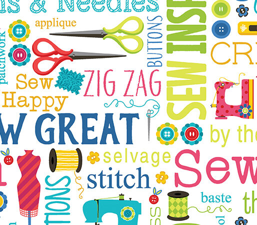 Benartex Sew Excited Sew Wordy White