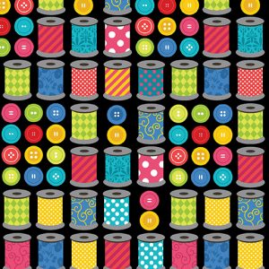 Benartex Fabrics Sew Excited Spools of Fun on Black