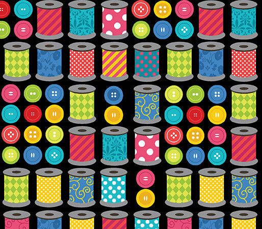 Benartex Sew Excited Spools of Fun Black