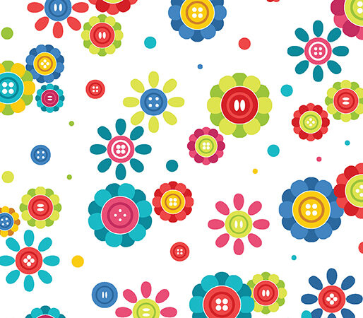 Benartex Sew Excited Cute As a Button White