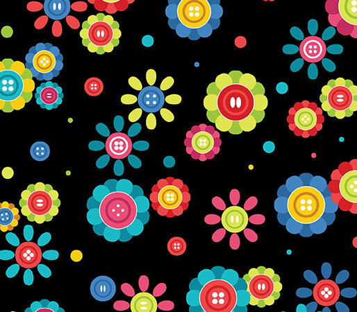 Benartex Sew Excited Cute As a Button Black