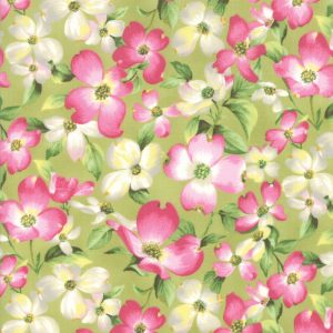 Moda Fabrics Sakura Park Cherry Blossom on Leaf Green