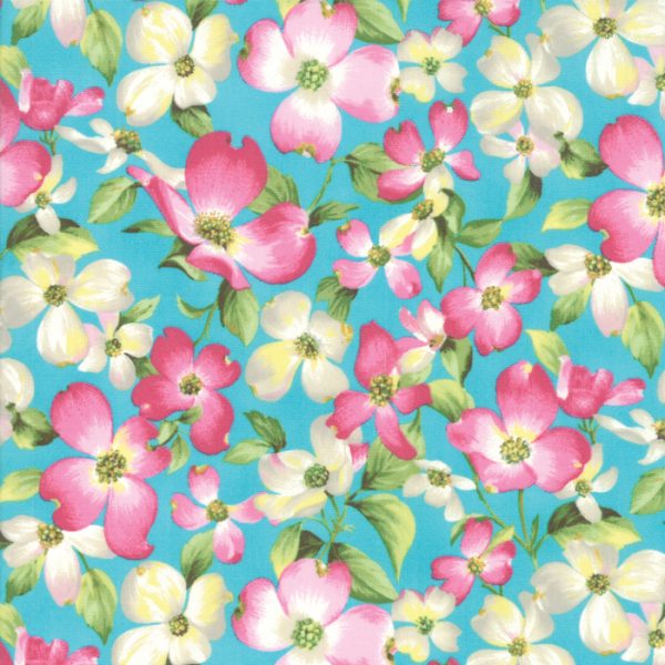 Moda Fabrics Sakura Park Cherry Blossom on Turquoise
