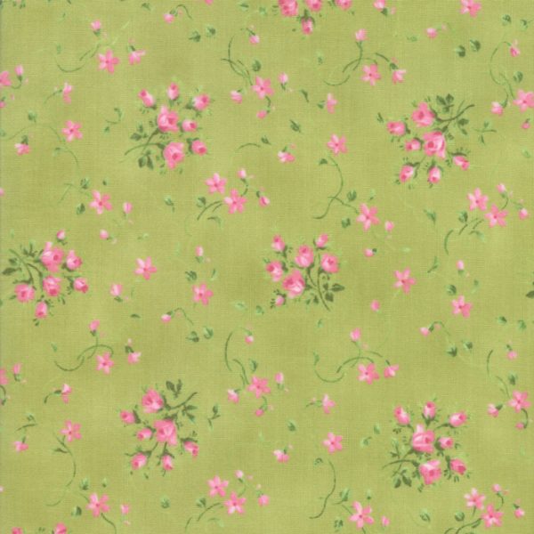 Moda Fabrics Sakura Park Cherry Blossom Buds on Leaf Green