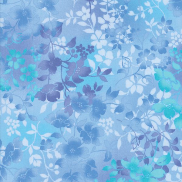 Moda Fabrics Sakura Park Watercolour Blossoms Sky Blue