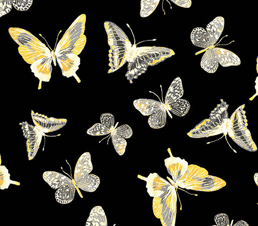 Benartex Limoncello Black Butterfly