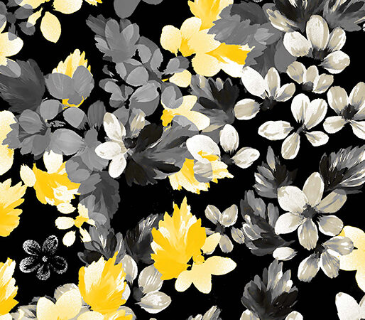 Benartex Limoncello Black Bouquet