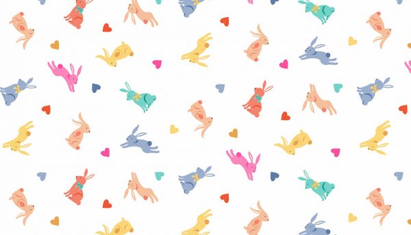 Makower Fabrics Spring Colourful Rabbits on Cream