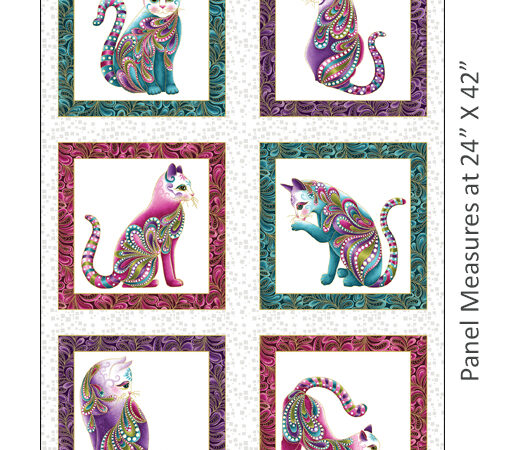 Benartex Cat-I-Tude White Quilt Panel
