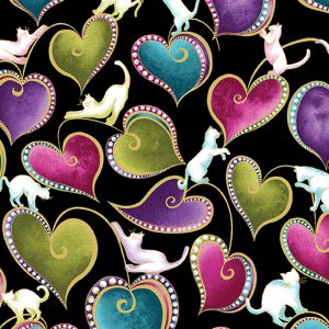 Benartex Fabrics Catitude Hearts & Cats Black