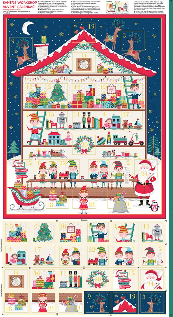 Makower Fabrics Santa's Workshop Advent Calendar Panel
