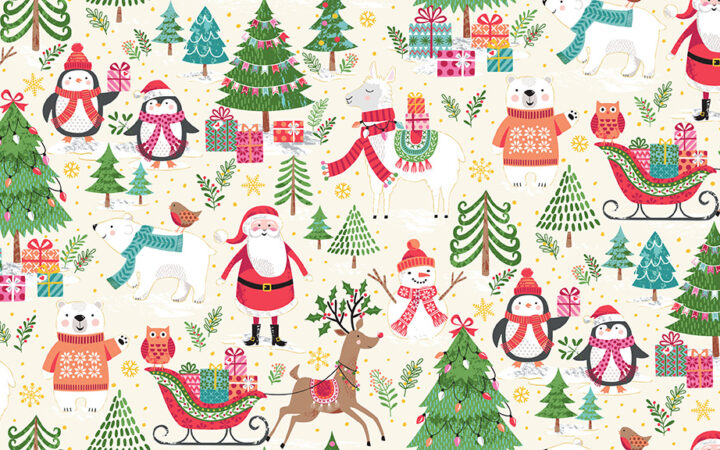 Makower Fabrics Let It Snow Scenic on Cream