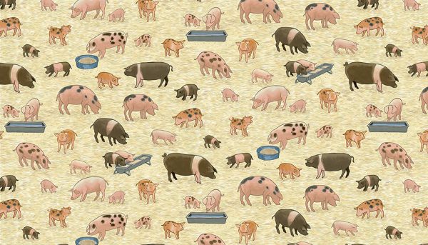 Makower Fabrics Village Life Pigs