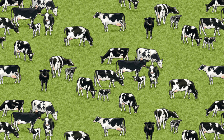 Makower Fabrics Village Life Cows
