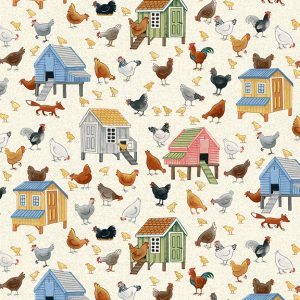 Makower Fabrics Village Life Chickens
