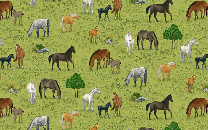 Makower Fabrics Village Life Horses