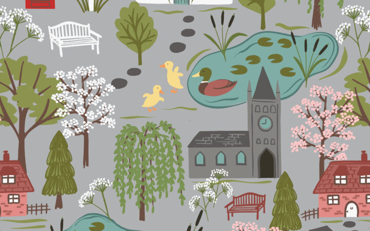 Lewis & Irene The Village Pond Scenic on Light Grey