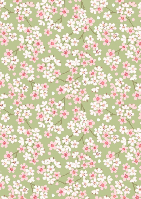 Lewis & Irene Fabrics The Village Pond Spring Blossom on Green