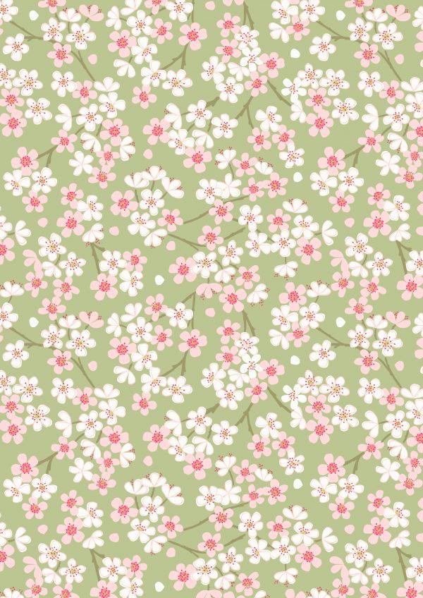 Lewis & Irene Fabrics The Village Pond Spring Blossom on Green