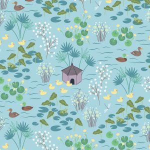 Lewis & Irene Fabrics The Village Pond on Light Blue