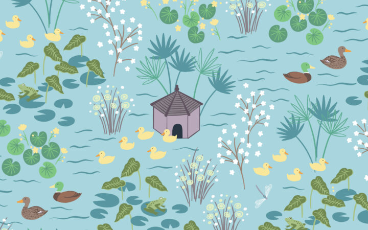 Lewis & Irene The Village Pond on Light Blue