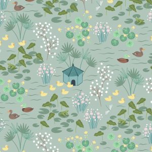 Lewis & Irene Fabrics The Village Pond on Duck Egg